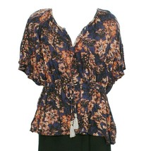FREE PEOPLE Indigo Blue Lyocell Linen Jersey Riverbend Floral Top S - $45.99