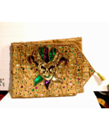 Mardi Gras Goldtone Sequin  Feather Mask Table Runner - $49.99
