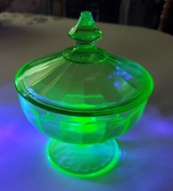 Vintage Hazel Atlas Green Depression Glass Ribbon Candy Dish Vaseline Ur... - £46.59 GBP
