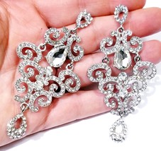Bridal CLIP On Chandelier Earrings, Prom Rhinestone Crystal Drop Earrings, State - £25.97 GBP