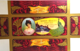 Queen Beauty Toilet Soap Box Label Artwork Victorian Lady Peacock Bird 1... - $29.15