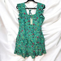 Lottie &amp; Holly Floral Ruffle Mini Dress Green Pink Roses Summer Romantic Size M - £14.84 GBP