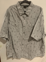 Hawaiian Button Down Shirt-BURNSIDE-Grey/Black Palm Trees S/S Euc Mens 5XL - £8.34 GBP
