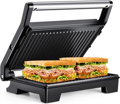 Panini Press Sandwich Maker, Non-Stick Coated Plates - £35.39 GBP