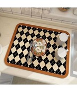 Stylish Checkered Drying Mat with Floral Centerpiece - 15.5&quot;x11.5&quot; Water... - $19.34