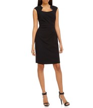 New Calvin Klein 10 Womens Sheath Dress Black Work Date Ruched Waist Cap Sleeves - £104.66 GBP