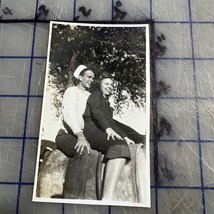 Vintage Photo Cute Young Couple Sitting On Barrel Austin Texas 1946 Sailor - $10.44