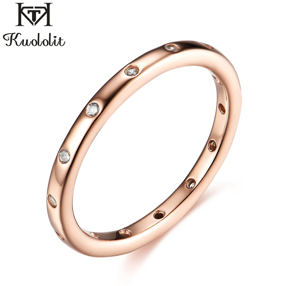 925 Sterling Silver Rose Gold Rings for Women Luxury Circle Round Simple Band Je - £18.11 GBP