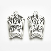 10 French Fries Charms Antiqued Silver Fast Food Pendants Lot Unique Findings  - £1.60 GBP