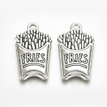 10 French Fries Charms Antiqued Silver Fast Food Pendants Lot Unique Fin... - $2.05