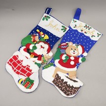 Lot of 2 Vintage Bucilla Felt Sequin Christmas Stockings Blue White Decorated - £73.83 GBP