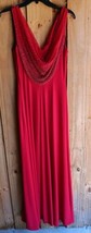 CACHET Evening Gown Sz.6 Lipstick Red Beaded Cowl Neck Jersey Knit Dress - $65.06