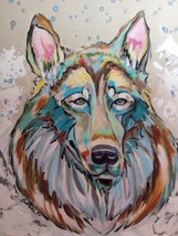 Turquoise Snow Dance Wolf  18 X 24 Original Acrylic Ptg Canvas  - £134.36 GBP