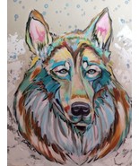 Turquoise Snow Dance Wolf  18 X 24 Original Acrylic Ptg Canvas  - £132.38 GBP