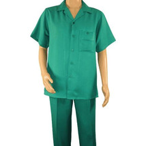 Men 2pc Walking Leisure Suit Short Sleeves By DREAMS 255-14 Solid Emeral... - $99.99