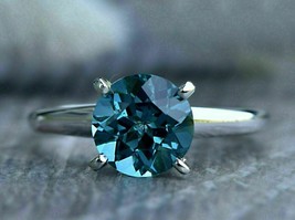 2.0 Ct Round Cut Lab-Created London Blue Topaz Wedding Solitaire Ring 925 Silver - £76.51 GBP