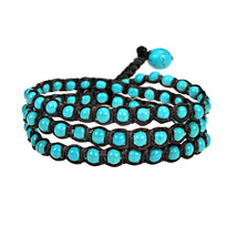 Vibrant Colors Woven Blue Turquoise Beads on Cotton Rope Multi-Layer Bracelet - £18.77 GBP