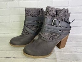 Sugar Puzzled Gray Crochet Lace Buckle Straps Ankle Booties Boots Womens... - £24.90 GBP