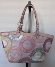 Coach Carly F16180 Circles Patchwork Pink Metallic Signature Leather Tot... - $69.29