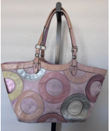 Coach Carly F16180 Circles Patchwork Pink Metallic Signature Leather Tot... - $97.24 CAD