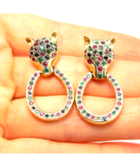 Panther Earrings 14K Gold with  Ruby Sapphire Emerald &amp; Appraisal - €2.628,91 EUR