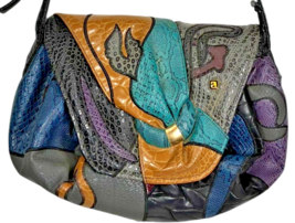 VTG Nas Bag Crossbody Purse Snake/Frog Reptile Skin Black Colorful Patte... - $692.61 MXN