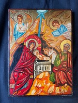 Nativité de Jésus, Naissance Christ, Orthodoxe Bois Peint à la Main Icôn... - £101.20 GBP