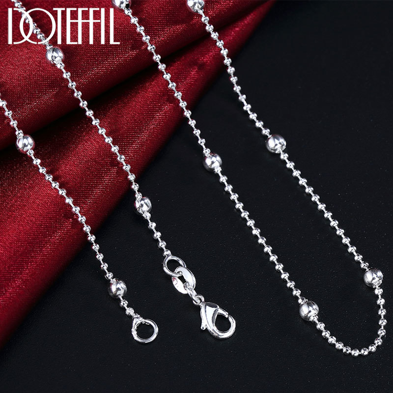 DOTEFFIL 925 Silver 16/18/20/22/24Inch 4mm Full Smooth Beads Chain Necklace For  - £18.92 GBP