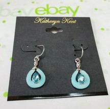 Katheryn Kent Silver Tone French Wire Drop Blue Gem Stone Earrings - £9.97 GBP