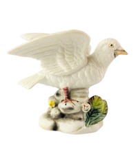 Bisque Porcelain White PEACE DOVE Figurine Royal Crown Details Tiny Flowers 5&quot; - £16.28 GBP