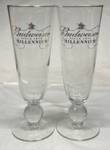 2 Vintage Pilsner Beer Glasses Budweiser Millennium 1876 Gold Script and Trim - £14.74 GBP
