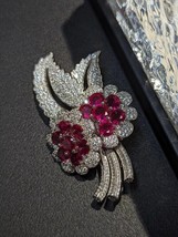 2.50Ct Round Cut Lab-Created Ruby Flower Brooch Pin 14k White Gold Plated - $352.79