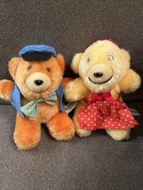 Ted E. Bear And Friends Lot Of Two Blue Vest Bow Tie Red Polka Dot Apron ￼6” - £15.97 GBP