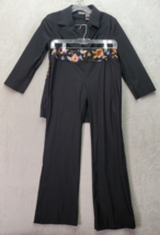 Two Piece Set BISOU BISOU Blazer &amp; Pants Women&#39;s Size 6 Black Embroidered Floral - £23.43 GBP