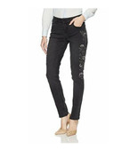 Seven7 Women&#39;s Skinny Jeans Black Floral Embroidered MY1258  Stretch Size 8 - £38.66 GBP
