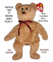 Vintage TY Beanie Baby - CURLY BEAR with brown nose RARE with tags - £19.67 GBP