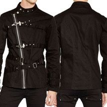 Tripp NYC Fire Hook Buckles Straps Silver Metal Mens Long Sleeve Jacket Black - £61.62 GBP