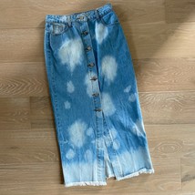 SHEIN Bleached Denim Frayed Hem Long Skirt Button Down Small EUC - $19.34