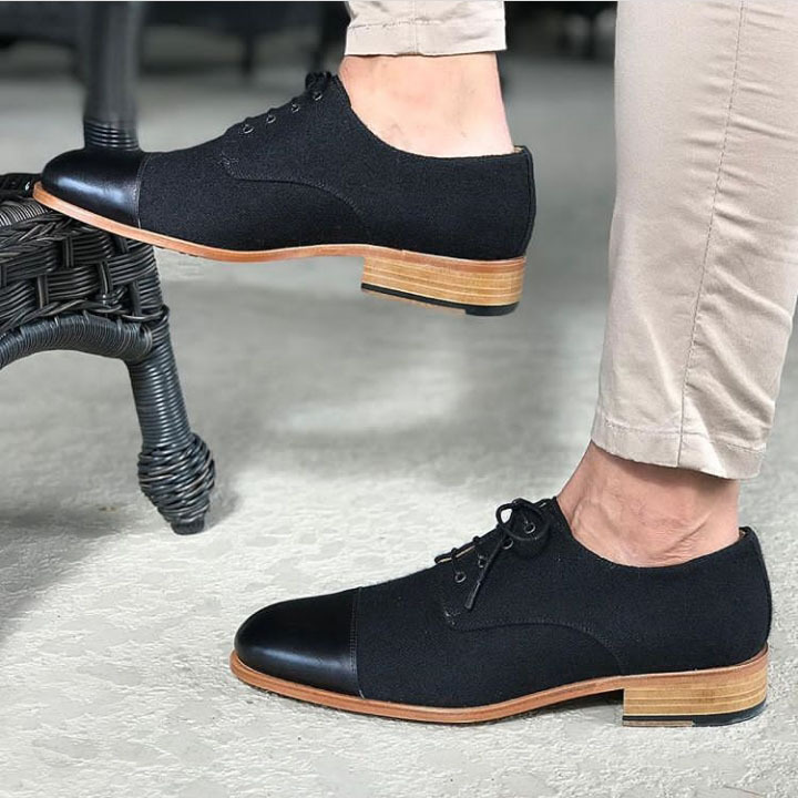 Men Black Rounded Cap Toe Suede Derby Lace Up Genuine Leather Shoes US 7-16