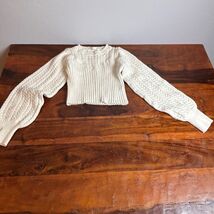 Altar State Cream Cable Knit Balloon Sleeve Cropped Sweater Top Size Small - $20.10