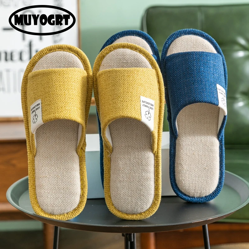 Couple Soft Slippers Men And Women Pure Plain Home Cotton Linen Slippers Simple - £12.47 GBP+