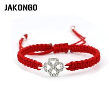 JAKONGO Love Clover Charm Bracelet Braided Red Rope Bracelet for Women Men Adjus - £8.96 GBP