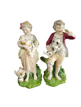 c.1810 Derby Figures Boy and Girl Holding Lamb and Dog - $643.50