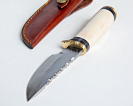 Handmade Filework Bone Handle Hunter Skinner 8&quot; OA Knife Stainless + Sheath - £14.49 GBP