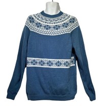 vintage handknit blue white fair isle mildred meyer sweater - £35.60 GBP