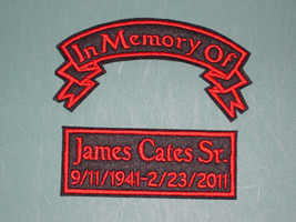 IN MEMORY OF BANNER CUSTOM BIKER PATCH 2 PATCHES CHOOSE COLORS, FONT, CU... - $17.95