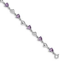 Silver  w/1in ext Purple Crystal Hearts Bracelet QG4919 - £96.32 GBP