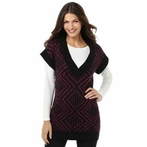 NWT Womens Petite Size Small Macys Alfani Purple Black Geometric Tunic Sweater - £11.57 GBP