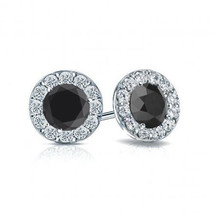 2.00 Carat TW 14k Solid White Gold Black Diamond Martini Halo Stud Earrings - £237.39 GBP