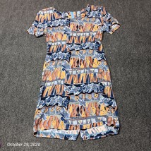 Vintage My Michelle Shirt Dress Women 9 / 10 Blue Busy Floral Fair Isle ... - $17.38
